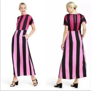 Christopher John Rogers x Target Pink and Black Striped Dress Size 8